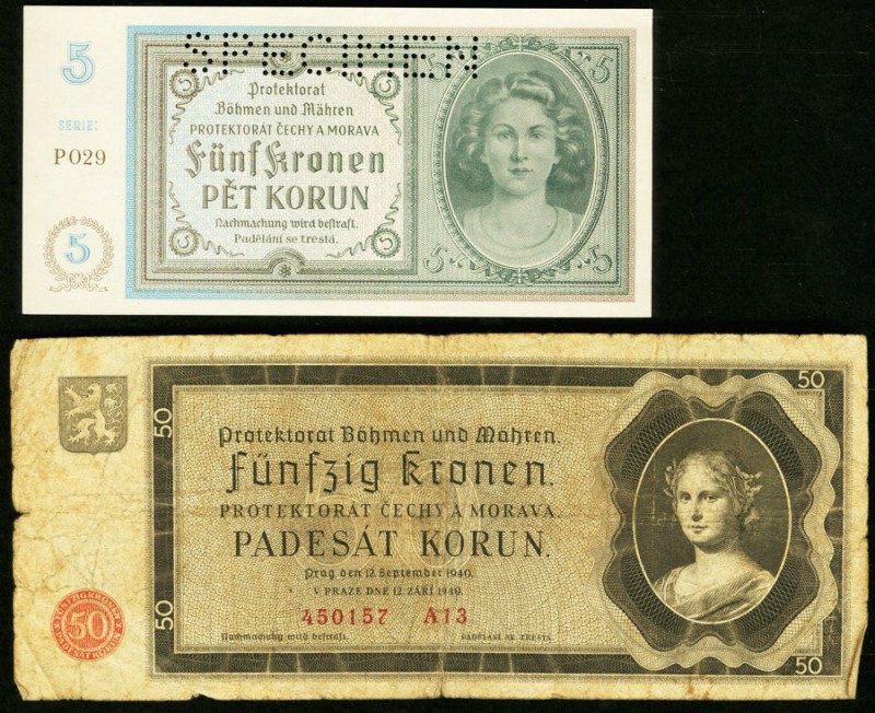 Bohemia and Moravia Protektorat Bohmen und Mahren 5 Korun ND (1940) Pick 4s Spec...