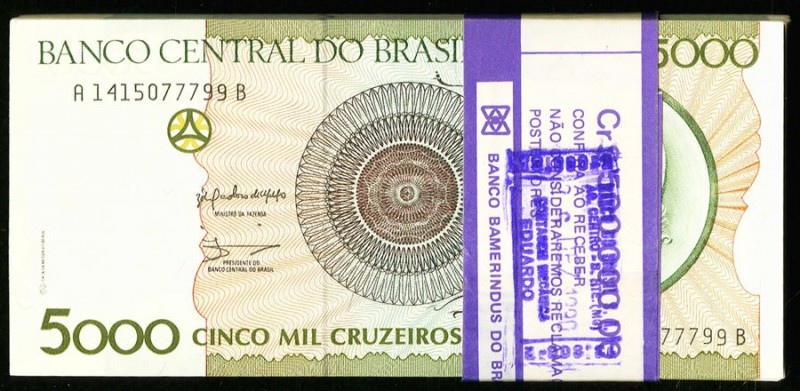 Brazil Banco Central Do Brasil 5000 Cruzeiros ND (1990) Pick 227 Pack of 99 Choi...