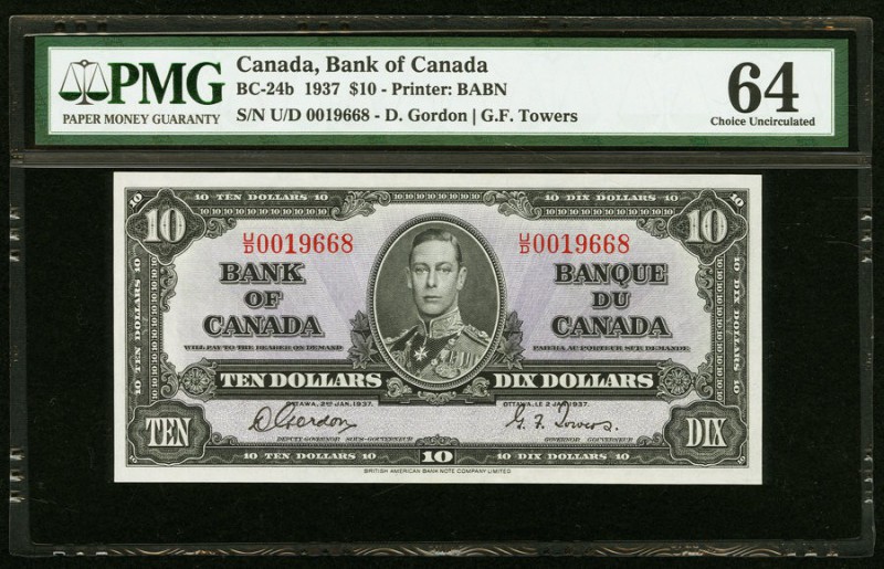 Canada Bank of Canada $10 2.1.1937 BC-24b PMG Choice Uncirculated 64. 

HID09801...