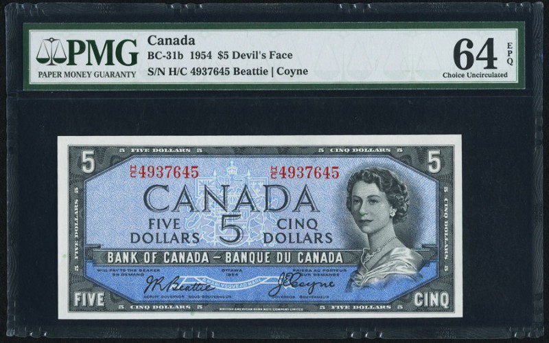 Canada Bank of Canada $5 1954 BC-31b "Devil's Face" PMG Choice Uncirculated 64 E...