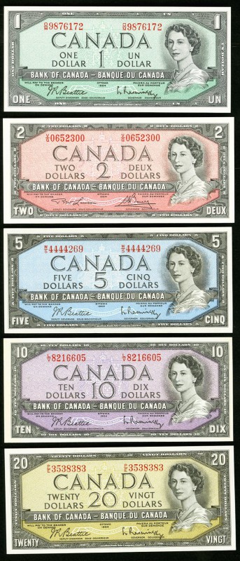 Canada Bank of Canada 1954 $1-$20 Denomination Set of Five Examples About Uncirc...