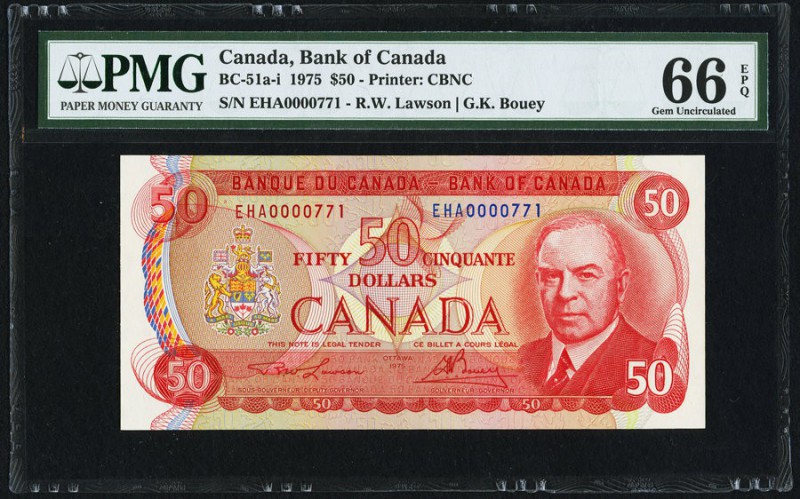 Canada Bank of Canada $50 1975 BC-51a-i PMG Gem Uncirculated 66 EPQ. 

HID098012...