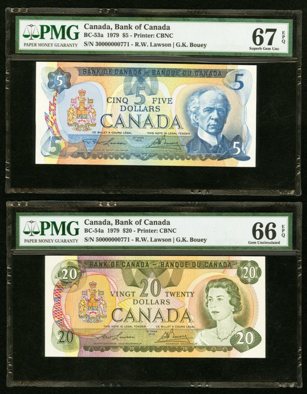 Canada Bank of Canada $5; $20 1979 BC-53a; BC-54a Two Examples PMG Superb Gem Un...