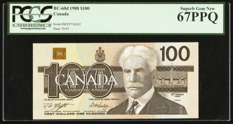 Canada Bank of Canada $100 1988 BC-60d PCGS Superb Gem New 67PPQ. 

HID098012420...