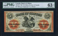 Canada Bank of Clifton $5 1.9.1861 Ch.# 125-12-18 PMG Choice Uncirculated 63 EPQ. 

HID09801242017