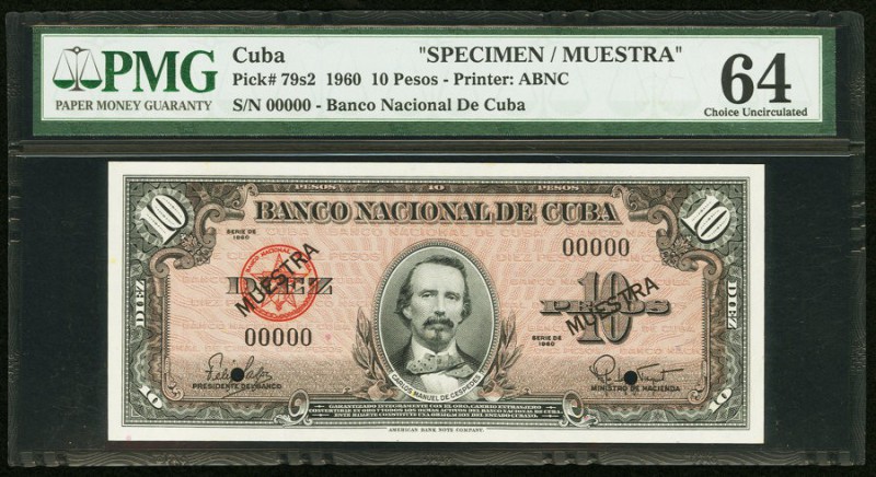 Cuba Banco Nacional de Cuba 10 Pesos 1960 Pick 79s2 Specimen PMG Choice Uncircul...