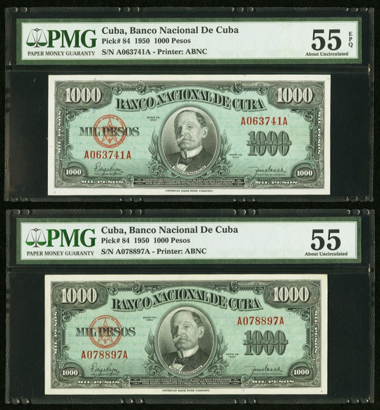 Cuba Banco Nacional de Cuba 1000 Pesos 1950 Pick 84 Two Examples PMG About Uncir...
