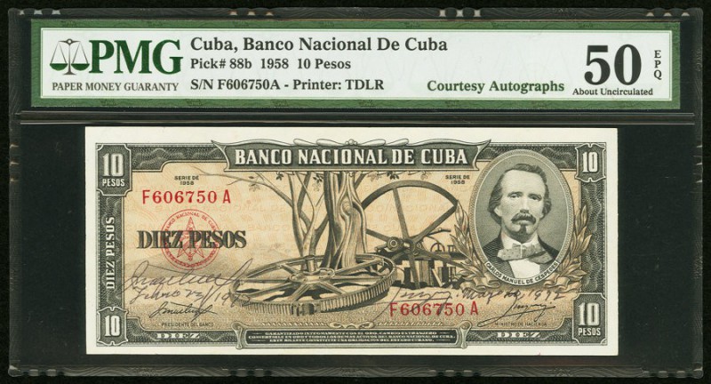 Cuba Banco Nacional de Cuba 10 Pesos 1958 Pick 88b Courtesy Autographs PMG About...