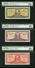 Cuba Banco Nacional de Cuba 1; 50; 100 Pesos 1961 Pick 94s; 98s; 99s Three Specimen PMG Choice Uncirculated 64; Choice About Unc 58 (2). 

HID09801242...