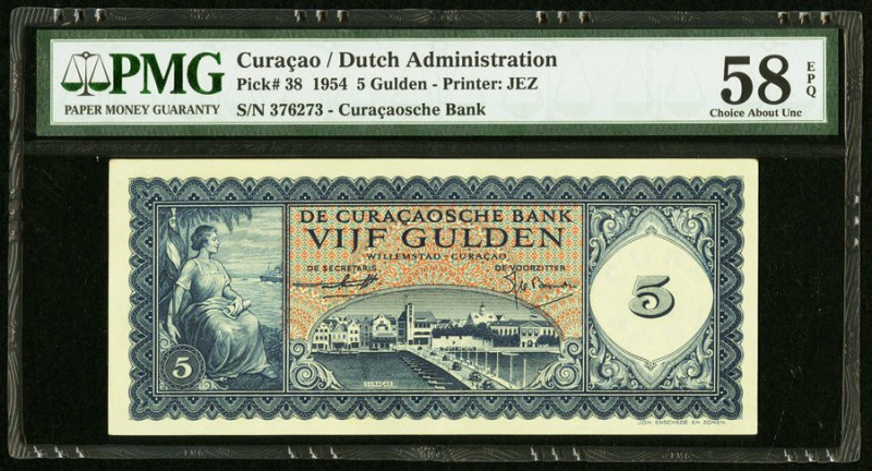 Curacao De Curacaosche Bank 5 Gulden 1954 Pick 38 PMG Choice About Unc 58 EPQ. 
...