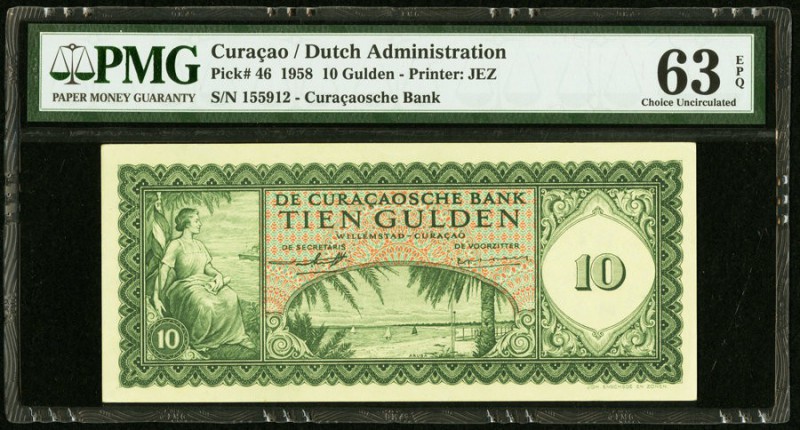 Curacao De Curacaosche Bank 10 Gulden 1958 Pick 46 PMG Choice Uncirculated 63 EP...