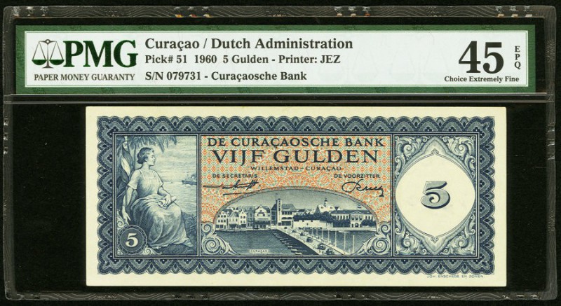 Curacao De Curacaosche Bank 5 Gulden 1960 Pick 51 PMG Choice Extremely Fine 45 E...