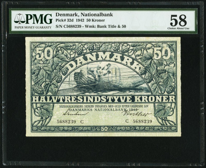 Denmark Nationalbank 50 Kronor 1942 Pick 32d PMG Choice About Unc 58. 

HID09801...