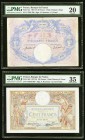 France Banque de France 50; 100 Francs 1907-19; 1937-39 Pick 64e; 86b Two Examples PMG Very Fine 20; Choice Very Fine 35. Pick 64e has tears and pinho...