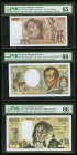 France Banque de France 100; 200; 500 Francs 1988-90; 1981-86; 1979-86 Pick 154d; 155a; 156e Three Examples PMG Gem Uncirculated 65 EPQ; Gem Uncircula...