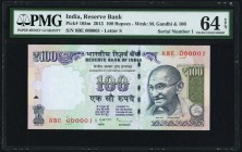 India Reserve Bank of India 100 Rupees 2013 Pick 105m Serial Number 1 PMG Choice Uncirculated 64 EPQ. 

HID09801242017