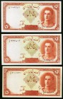 Iran Bank Melli 5 Rials ND (1944) Pick 39 Three Examples Extremely Fine-About Uncirculated. 

HID09801242017