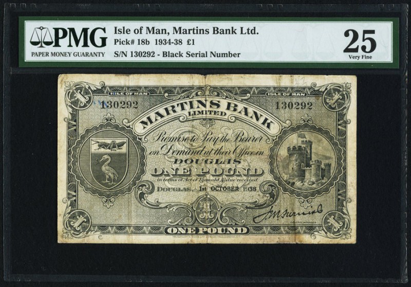 Isle Of Man Martins Bank Limited 1 Pound 1.10.1938 Pick 18b PMG Very Fine 25. An...