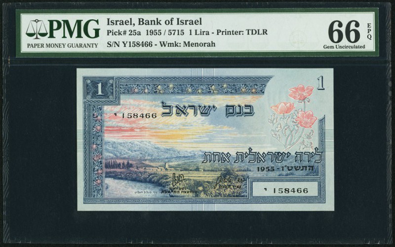 Israel Bank of Israel 1 Lira 1955 Pick 25a PMG Gem Uncirculated 66 EPQ. 

HID098...