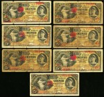 Mexico Banco Nacional de Mexico 5 Pesos 1902-09 M298aw; M298ax; M298az (2); M298ba; M298bc; M298bd Seven Examples Very Good. 

HID09801242017
