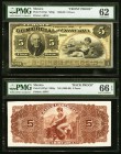 Mexico Banco Comercial de Chihuahua 5 Pesos ND (1889-99) Pick S127p1; S127p2 M83p Front And Back Proofs PMG Uncirculated 62; Gem Uncirculated 66 EPQ. ...