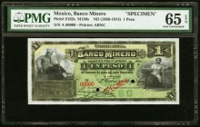 Mexico Banco Minero 1 Peso ND (1888-1914) Pick S162s Specimen PMG Gem Uncirculated 65 EPQ. Two POCs.

HID09801242017