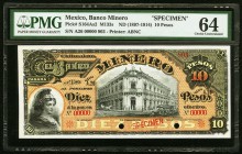 Mexico Banco Minero 10 Pesos ND (1897-1914) Pick S164As2 M133s Specimen PMG Choice Uncirculated 64. Two POCs.

HID09801242017