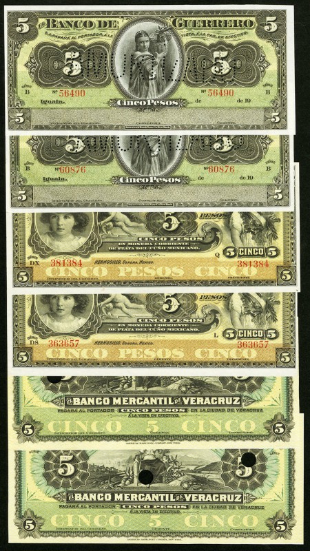 Mexico 5 Pesos Group Lot of 6 Examples Choice About Uncirculated-Crisp Uncircula...