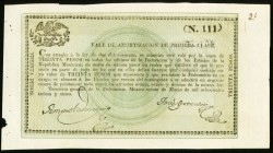 Mexico Bearer Bond 30 Pesos ND (ca. 1835) Pick UNL About Uncirculated. Cut cancelled in center; staple holes at left.

HID09801242017