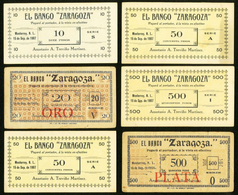 Mexico Banco Zaragoza 10; 20; 50(2); 500(2) Pesos Pick Unlisted Very Fine or bet...