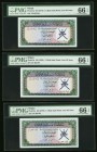 Oman Sultanate of Muscat and Oman 1/2 Rial ND (1970) Pick 3a Three Consecutive Examples PMG Gem Uncirculated 66 EPQ. 

HID09801242017