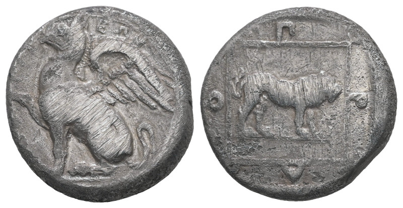 Thrace, Abdera. AR Didrachm, 5.98 g 18.17 mm. Magistrate Orchamos. Circa 411-386...