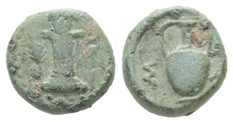 Thrace, Sestos. Ae, 1.62 g 10.48 mm. Circa 300 BC.
Obv: Facing herm between grai...