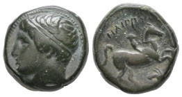 Kings of Macedon, Philip II. Ae, 6.58 g 16.84 mm. 359-336 BC. Uncertain Macedonian mint. 
Obv: Diademed head of Apollo left 
Rev: ΦΙΛΙΠΠΟΥ. Youth on h...