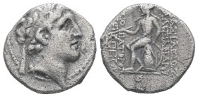 Seleukid Kingdom, Alexander I Balas. AR Drachm, 3.86 g 17.59 mm. 152-145 BC. Antioch on the Orontes.
Obv: Diademed head right.
Rev: ΒΑΣΙΛΕΩΣ ΑΛΕΞΑΝΔΡΟ...