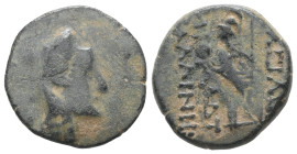 Kings of Commagene. Mithradates I Kallinikos. Ae, 4.48 g 18.82 mm. Circa 96-70 BC. 
Obv: Head of Mithradates I to right, wearing bashlyk tied with a d...