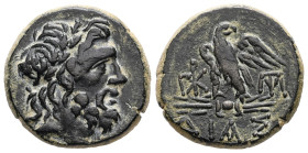 Bithynia, Dia. Ae, 8.38 g 20.67 mm. Circa 95-90 or 80-70 BC. Struck under Mithradates VI Eupator.
Obv: Laureate head of Zeus right.
Rev: ΔΙΑΣ. Eagle, ...