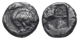 Troas, Abydos. AR Diobol, 1.31 g 9.62 mm. Circa 500-480 BC.
Obv: Eagle standing left.
Rev: Quadripartite incuse square.
Ref: SNG Ashmolean 953; cf. SN...