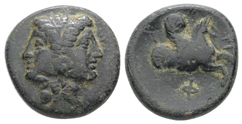 Mysia, Lampsakos. Ae, 5.01 g 17.66 mm. 4th-3rd century BC. 
Obv: Janiform female...