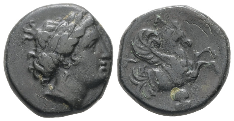 Mysia, Lampsakos. Ae, 6.34 g. - 19.36 mm. 4th-3rd cent. BC.
Obv.: Laureate head ...