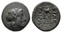 Kings of Pergamon, Philetairos. Ae, 1.30 g 11.74 mm. 281-263 BC. 
Obv: Laureate head of Apollo right.
Rev: ΦIΛETAIPOY. Tripod.
Ref: SNG von Aulock 745...