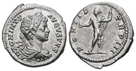 Caracalla, AD 198-217. AR, Denarius. 2.92 g. 18.73 mm. Rome.
Obv: ANTONINVS AVGVSTVS. Bust of Caracalla, laureate, draped, cuirassed, right.
Rev: PONT...