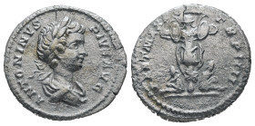 Caracalla, AD 197-217. AR, Denarius. 2.45 g. 18.84 mm. Rome.
Obv: ANTONINVS PIVS AVG. Bust of Caracalla, laureate, draped, right.
Rev: PART MAX PONT T...