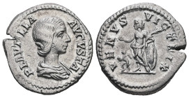 Plautilla, AD 202-205. AR, Denarius. 3.21 g. 19.67 mm. Rome.
Obv: PLAVTILLA AVGVSTA. Bust of Plautilla, hair firmly waved and drawn down on neck, drap...