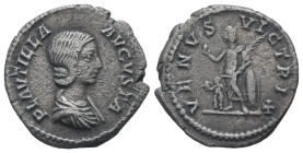 Plautilla, AD 202-205. AR, Denarius. 3.24 g. 18.64 mm. Rome.
Obv: PLAVTILLA AVGVSTA. Bust of Plautilla, hair firmly waved and drawn down on neck, drap...