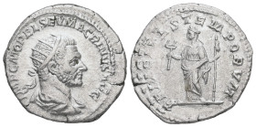 Macrinus, AD 217-218. AR, Antoninianus. 4.56 g. 22.11 mm. Rome.
Obv: IMP CM OPEL SEV MACRINVS AVG. Bust of Macrinus, radiate, cropped bearded, draped,...