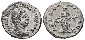 Elagabalus, AD 218-222. AR, Denarius. 2.59 g. 19.23 mm. Rome.
Obv: IMP ANTONINVS PIVS AVG. Head of Elagabalus, laureate, right.
Rev: ABVNDANTIA AVG. A...