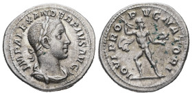 Severus Alexander, 222-235 AD. AR, Denarius. 3.02 g. 20.63 mm. Rome.
Obv: IMP ALEXANDER PIVS AVG. Bust of Severus Alexander, laureate, draped, right.
...