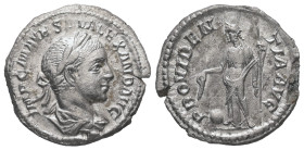 Severus Alexander, AD 222-235. AR, Denarius. 1.82 g. 19.92 mm. Rome.
Obv: IMP C M AVR SEV ALEXAND AVG. Bust of Severus Alexander, laureate, draped, ri...