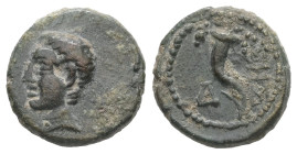 Thrace, Sestus. Augustus, 27 BC–AD 14. AE, 1.68 g. 12.83 mm. 
Obv.: Bare male head, left.
Rev.: ΣΗΣ. Cornucopia; to left, Δ.
Ref: RPC I, 1741A; SNG Co...